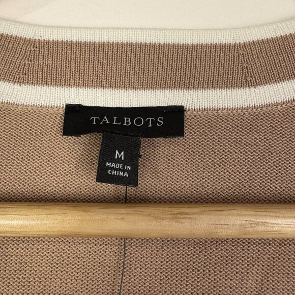 Talbots Tan White Preppy V-Neck Button Cardigan Old Money Cotton Blend - Picture 6 of 7